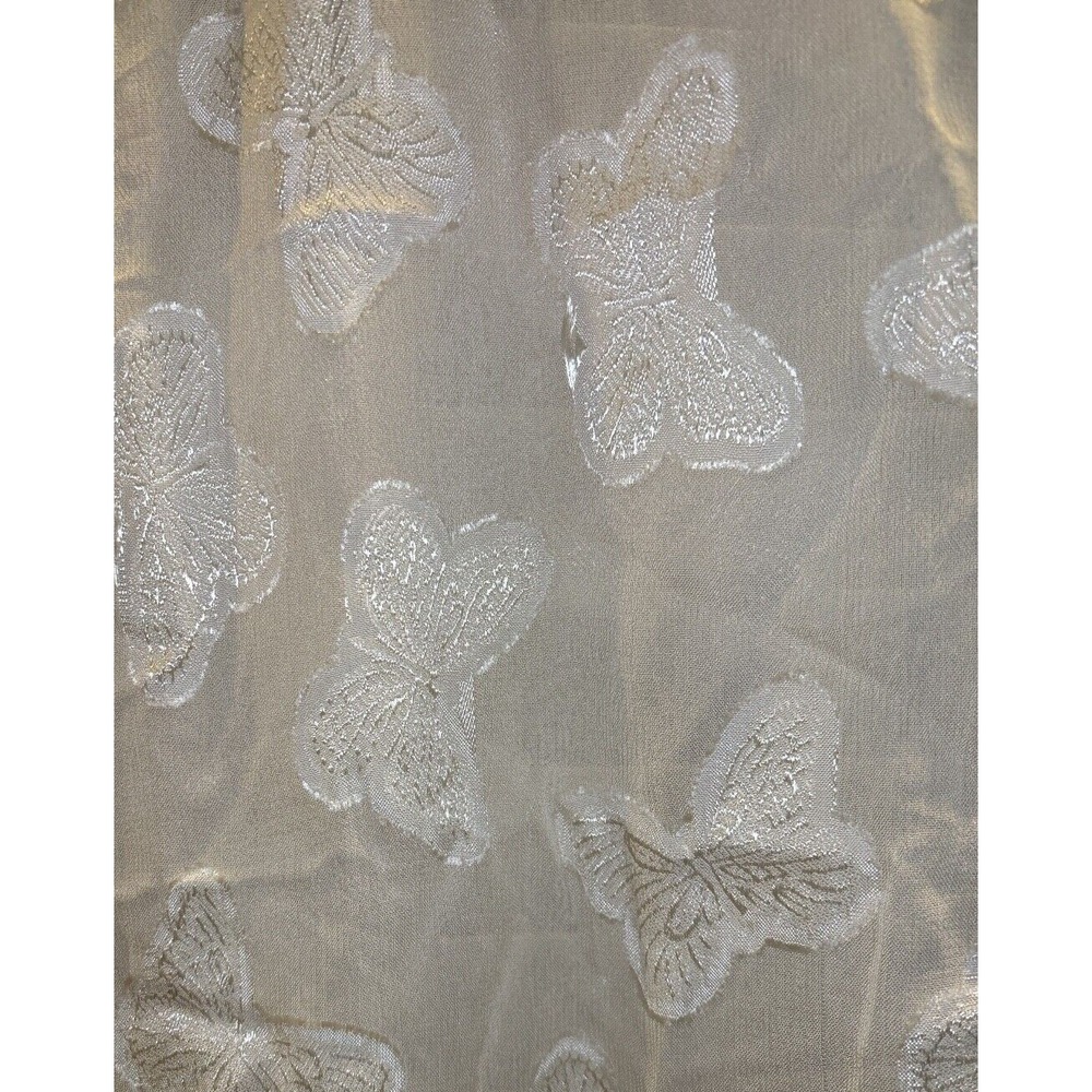 Vintage Citara Sheer Cream Embroidered Butterfly Scarf‎